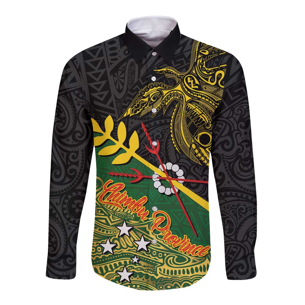 Personalized Chimpu Province Papua New Guinea Long Sleeve Button Shirt Bird-of-paradise Art Tattoo and Melanesian Motifs - Polynesian Pride