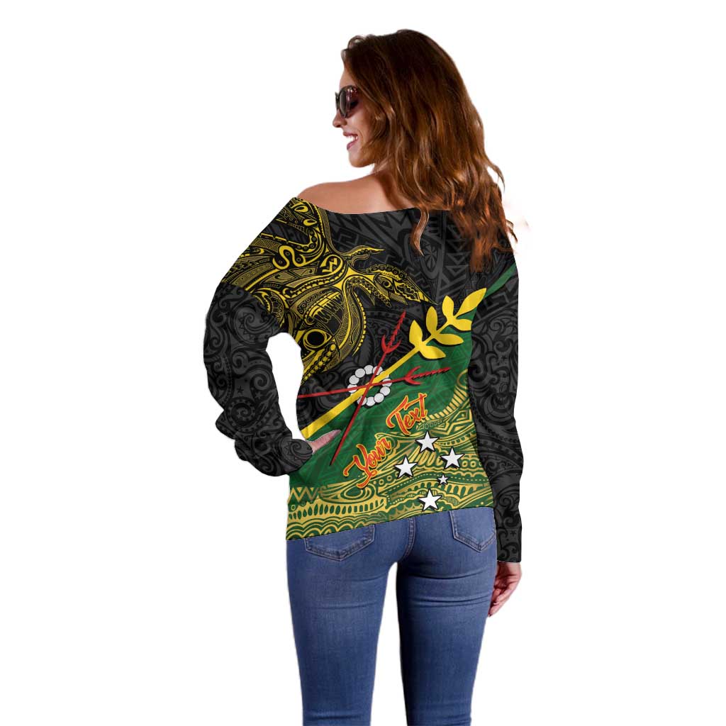 Personalized Chimpu Province Papua New Guinea Off Shoulder Sweater Bird-of-paradise Art Tattoo and Melanesian Motifs - Polynesian Pride