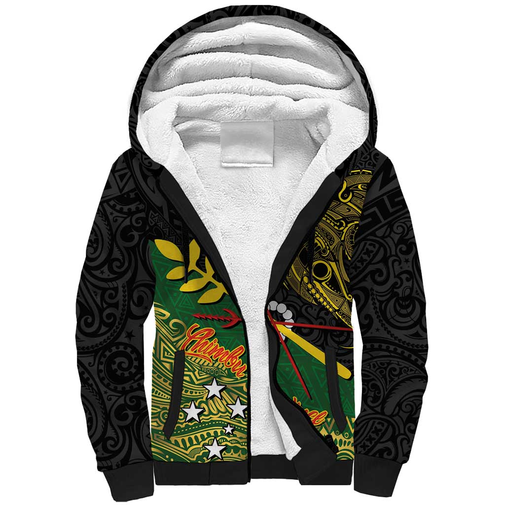 Personalized Chimpu Province Papua New Guinea Sherpa Hoodie Bird-of-paradise Art Tattoo and Melanesian Motifs - Polynesian Pride