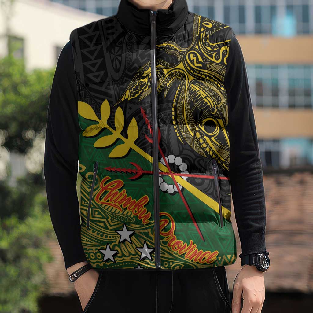 Personalized Chimpu Province Papua New Guinea Sleeveless Puffer Jacket Bird-of-paradise Art Tattoo and Melanesian Motifs - Polynesian Pride