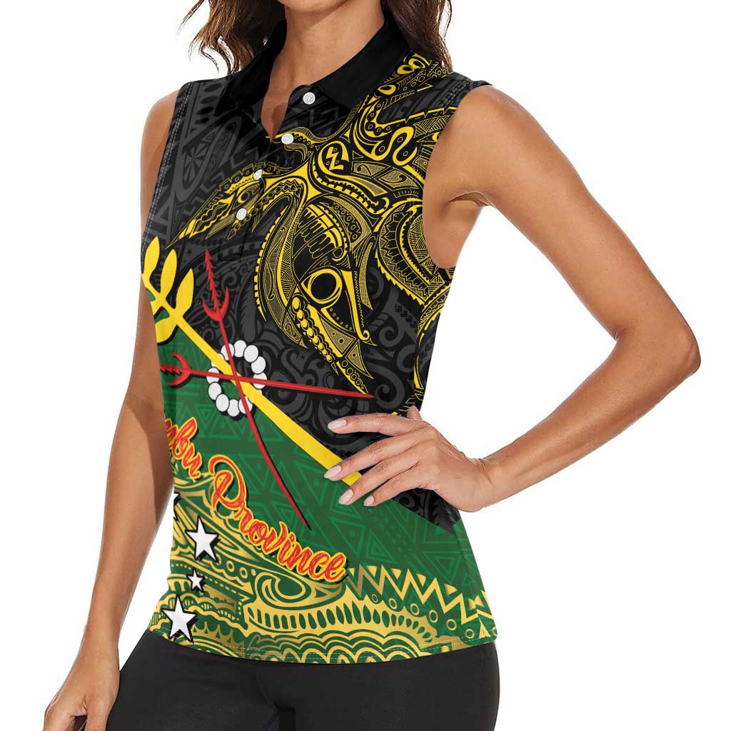 Personalized Chimpu Province Papua New Guinea Women Sleeveless Polo Shirt Bird-of-paradise Art Tattoo and Melanesian Motifs - Polynesian Pride