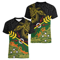 Personalized Chimpu Province Papua New Guinea Women V-Neck T-Shirt Bird-of-paradise Art Tattoo and Melanesian Motifs - Polynesian Pride