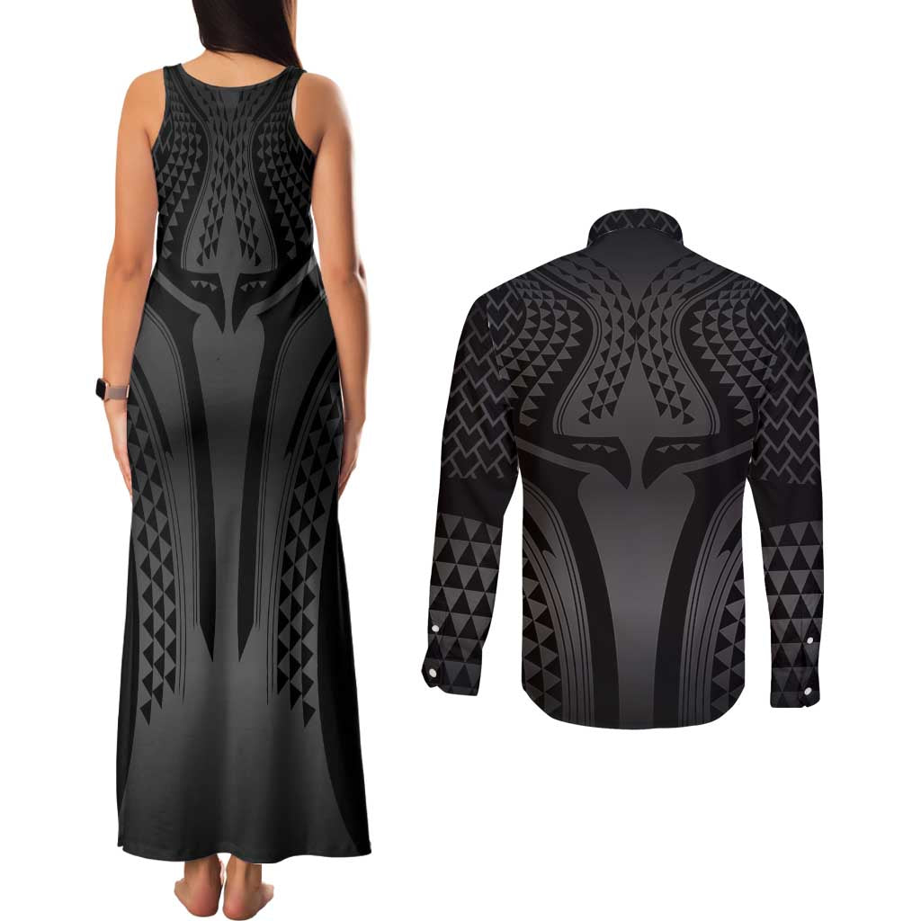 Hawaiian Kakau Art Tattoos Aquaman Style Couples Matching Tank Maxi Dress and Long Sleeve Button Shirt Special Edition - Polynesian Pride