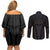 Hawaiian Kakau Art Tattoos Aquaman Style Couples Matching Off Shoulder Short Dress and Long Sleeve Button Shirt Black Version - Polynesian Pride