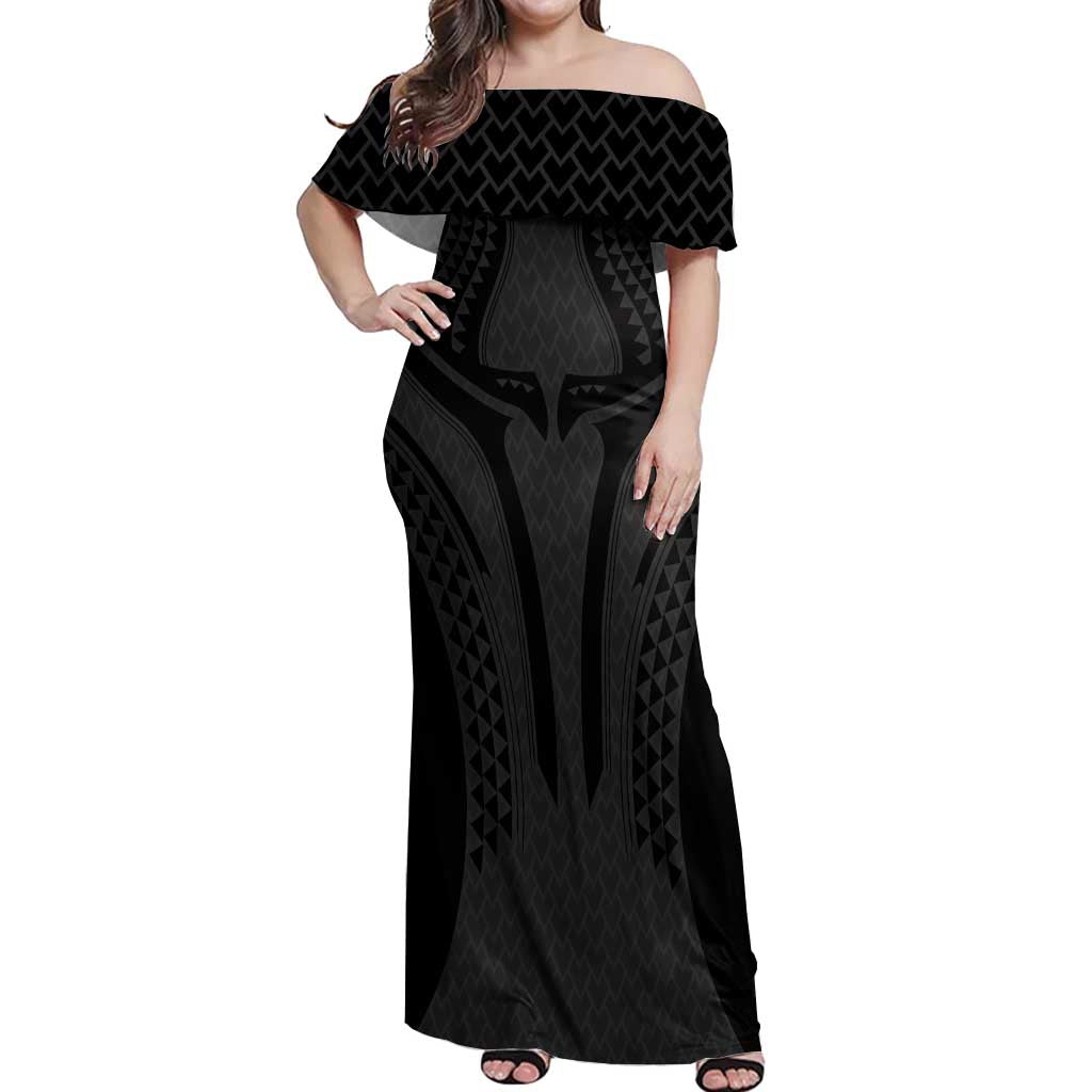 Hawaiian Kakau Art Tattoos Aquaman Style Off Shoulder Maxi Dress Black Version - Polynesian Pride