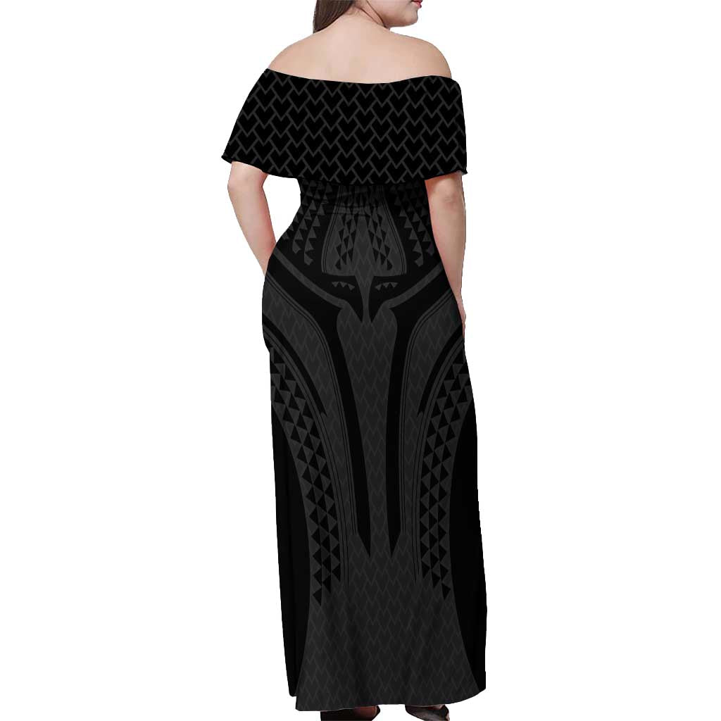 Hawaiian Kakau Art Tattoos Aquaman Style Off Shoulder Maxi Dress Black Version - Polynesian Pride