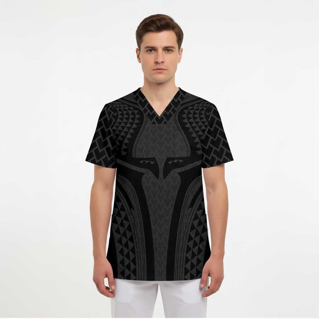 Hawaiian Kakau Art Tattoos Aquaman Style Scrub Top Black Version - Polynesian Pride