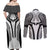 Hawaiian Kakau Art Tattoos Aquaman Style Couples Matching Off Shoulder Maxi Dress and Long Sleeve Button Shirt White Version - Polynesian Pride