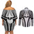Hawaiian Kakau Art Tattoos Aquaman Style Couples Matching Off Shoulder Short Dress and Long Sleeve Button Shirt White Version - Polynesian Pride