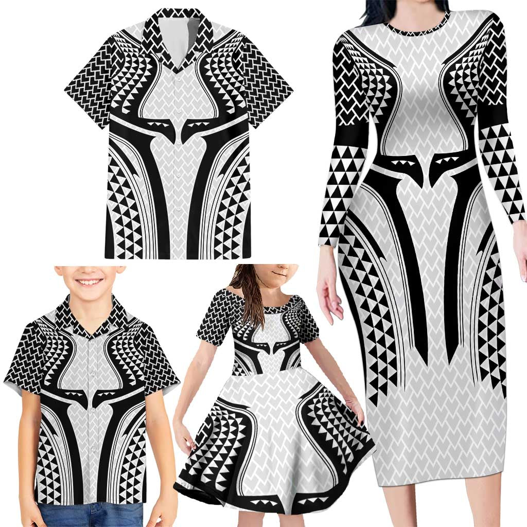Hawaiian Kakau Art Tattoos Aquaman Style Family Matching Long Sleeve Bodycon Dress and Hawaiian Shirt White Version - Polynesian Pride