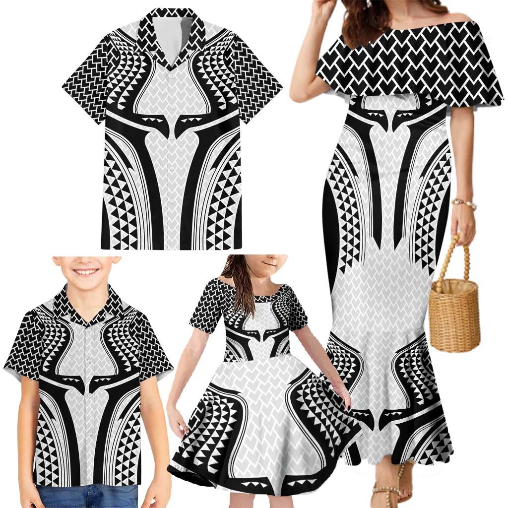 Hawaiian Kakau Art Tattoos Aquaman Style Family Matching Mermaid Dress and Hawaiian Shirt White Version - Polynesian Pride