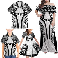 Hawaiian Kakau Art Tattoos Aquaman Style Family Matching Off Shoulder Maxi Dress and Hawaiian Shirt White Version - Polynesian Pride
