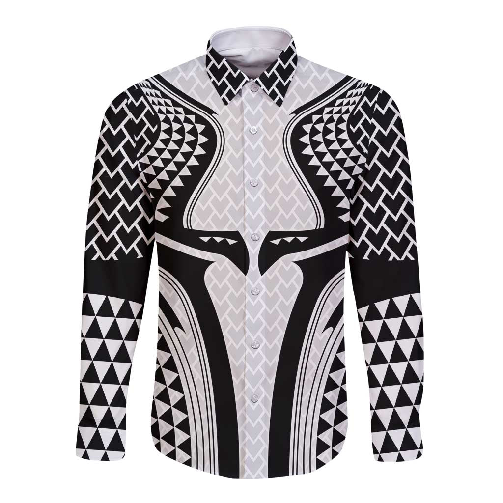 Hawaiian Kakau Art Tattoos Aquaman Style Long Sleeve Button Shirt White Version - Polynesian Pride