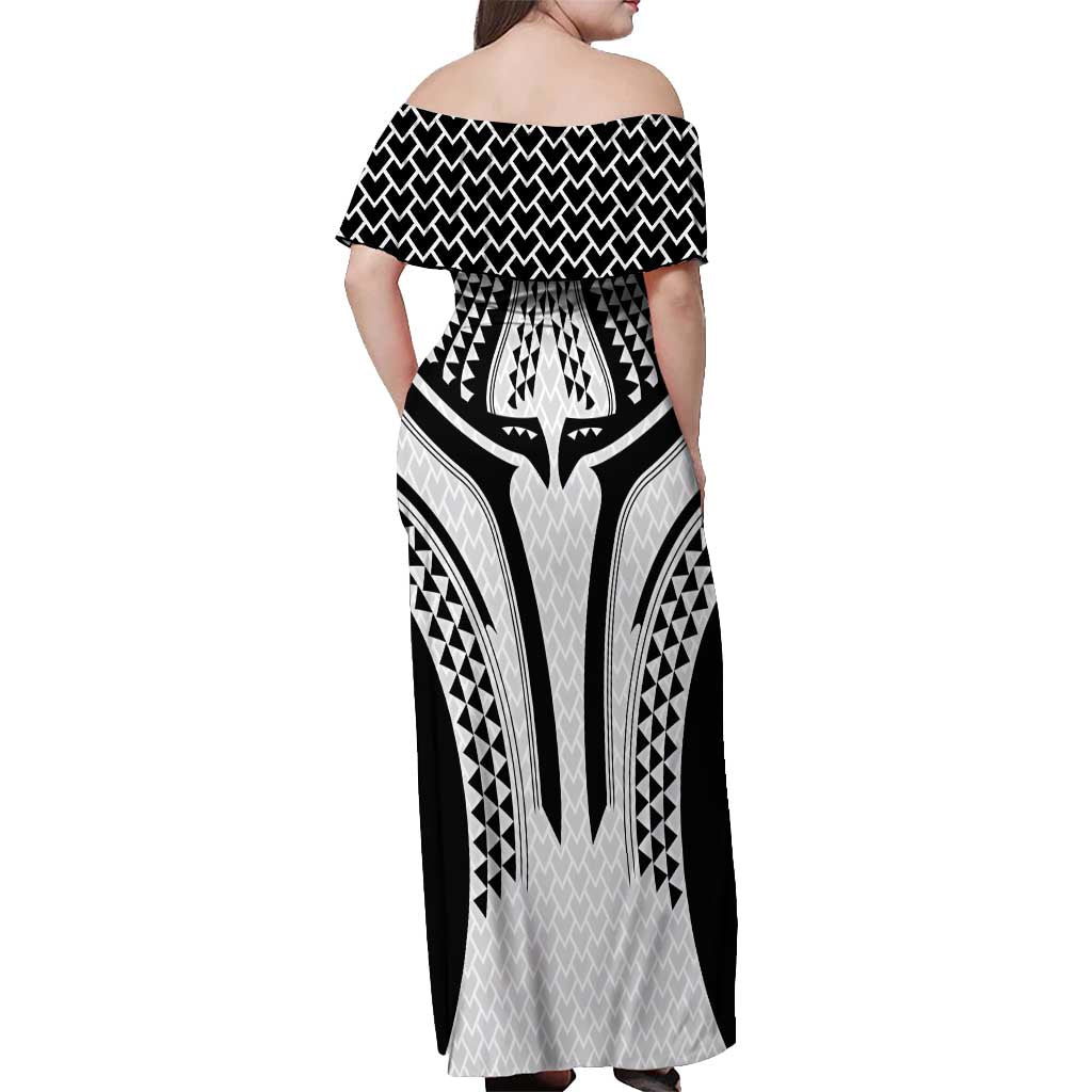 Hawaiian Kakau Art Tattoos Aquaman Style Off Shoulder Maxi Dress White Version - Polynesian Pride