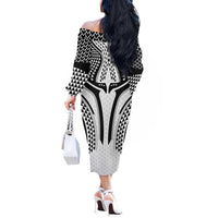 Hawaiian Kakau Art Tattoos Aquaman Style Off The Shoulder Long Sleeve Dress White Version - Polynesian Pride