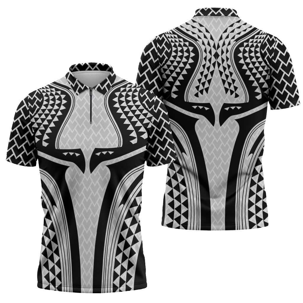 Hawaiian Kakau Art Tattoos Aquaman Style Zipper Polo Shirt White Version - Polynesian Pride