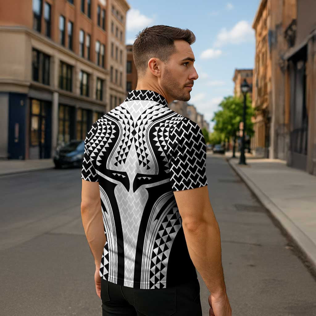 Hawaiian Kakau Art Tattoos Aquaman Style Zipper Polo Shirt White Version - Polynesian Pride