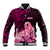 Polynesia Breast Cancer Baseball Jacket Butterfly and Flowers Ribbon Maori Tattoo Ethnic Black Style LT03 Unisex Black - Polynesian Pride