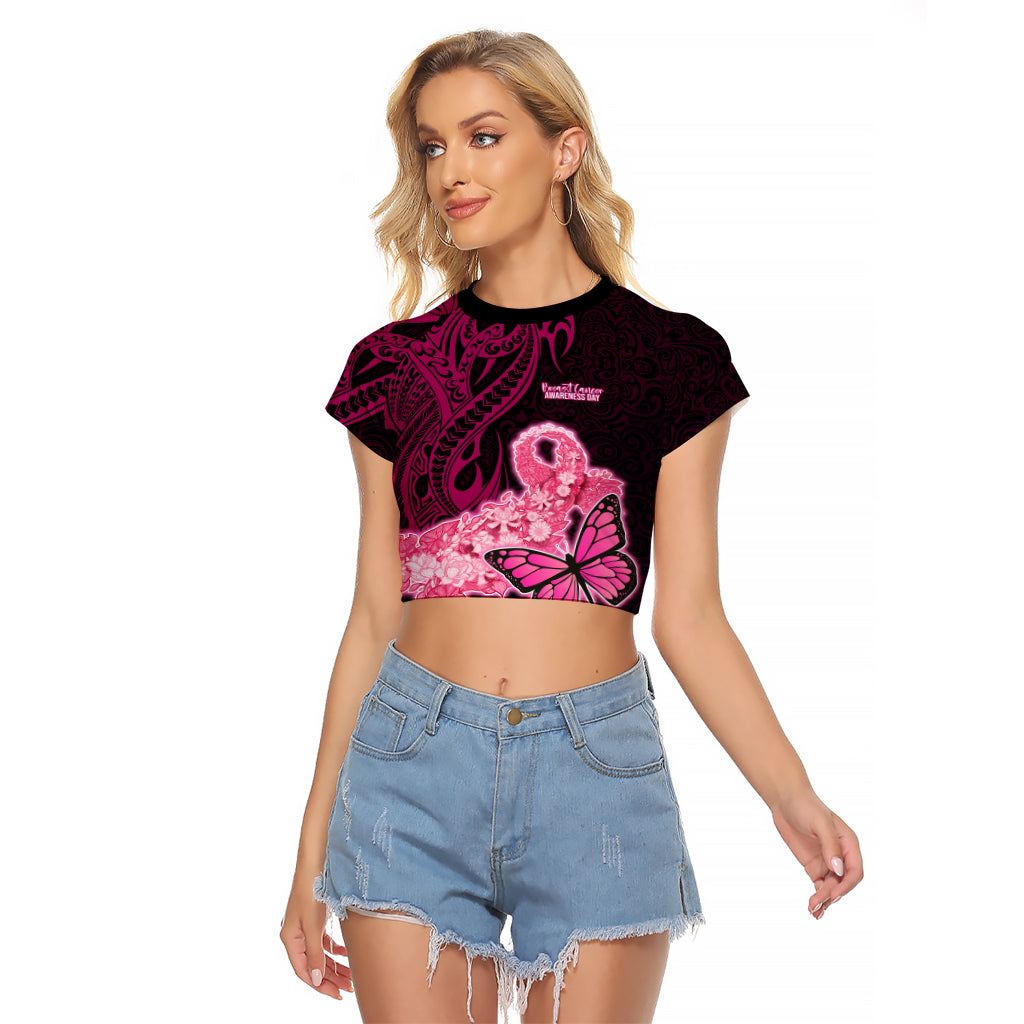 Polynesia Breast Cancer Raglan Cropped T Shirt Butterfly and Flowers R -  Polynesian Pride