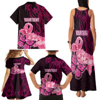 Custom Polynesia Breast Cancer Family Matching Tank Maxi Dress and Hawaiian Shirt Butterfly and Flowers Ribbon Maori Tattoo Ethnic Black Style LT03 - Polynesian Pride