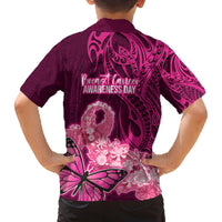 Polynesia Breast Cancer Family Matching Long Sleeve Bodycon Dress and Hawaiian Shirt Butterfly and Flowers Ribbon Maori Tattoo Ethnic Pink Style LT03 - Polynesian Pride