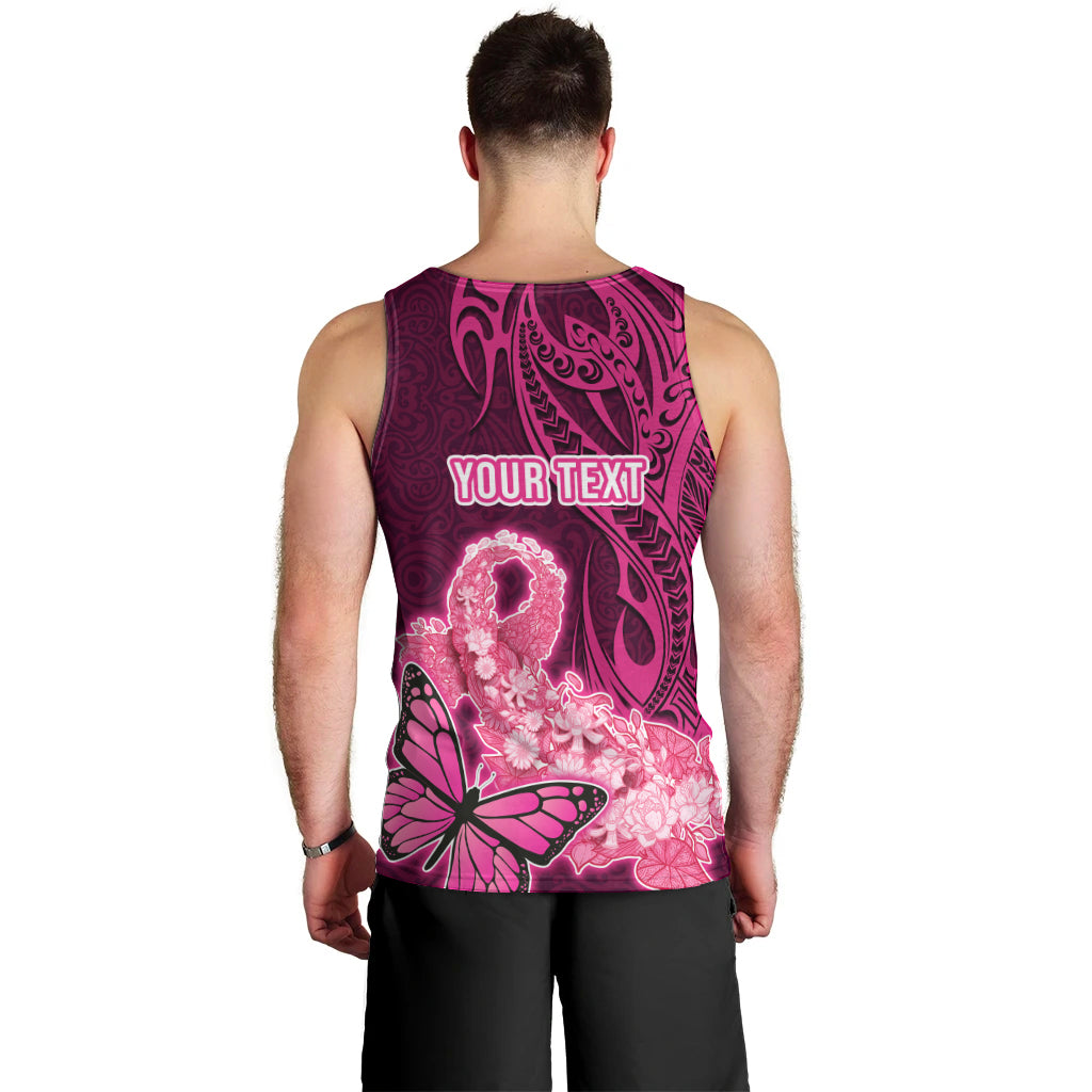 Custom Polynesia Breast Cancer Men Tank Top Butterfly and Flowers Ribbon Maori Tattoo Ethnic Pink Style LT03 - Polynesian Pride