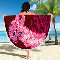 Polynesia Breast Cancer Beach Blanket Butterfly and Flowers Ribbon Maori Tattoo Ethnic Red Style LT03 - Wonder Print Shop