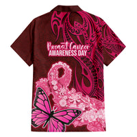 Polynesia Breast Cancer Family Matching Off Shoulder Maxi Dress and Hawaiian Shirt Butterfly and Flowers Ribbon Maori Tattoo Ethnic Red Style LT03 - Polynesian Pride