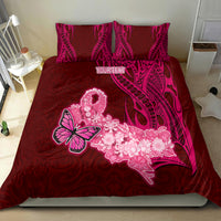 Custom Polynesia Breast Cancer Bedding Set Butterfly and Flowers Ribbon Maori Tattoo Ethnic Red Style LT03 - Polynesian Pride