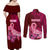 Custom Polynesia Breast Cancer Couples Matching Off Shoulder Maxi Dress and Long Sleeve Button Shirts Butterfly and Flowers Ribbon Maori Tattoo Ethnic Red Style LT03 - Polynesian Pride