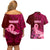 Custom Polynesia Breast Cancer Couples Matching Off Shoulder Short Dress and Hawaiian Shirt Butterfly and Flowers Ribbon Maori Tattoo Ethnic Red Style LT03 - Polynesian Pride