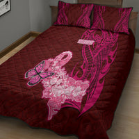 Custom Polynesia Breast Cancer Quilt Bed Set Butterfly and Flowers Ribbon Maori Tattoo Ethnic Red Style LT03 - Polynesian Pride