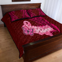 Custom Polynesia Breast Cancer Quilt Bed Set Butterfly and Flowers Ribbon Maori Tattoo Ethnic Red Style LT03 - Polynesian Pride