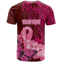 Custom Polynesia Breast Cancer T Shirt Butterfly and Flowers Ribbon Maori Tattoo Ethnic Red Style LT03 - Polynesian Pride