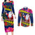 Cook Island Christmas Couples Matching Long Sleeve Bodycon Dress and Long Sleeve Button Shirt Santa Claus Mix Maroro and Kakaia Hibiscus Flower Maori Pattern LT03 Blue - Polynesian Pride