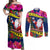 Cook Island Christmas Couples Matching Off Shoulder Maxi Dress and Long Sleeve Button Shirt Santa Claus Mix Maroro and Kakaia Hibiscus Flower Maori Pattern LT03 Blue - Polynesian Pride