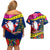 Cook Island Christmas Couples Matching Off Shoulder Short Dress and Hawaiian Shirt Santa Claus Mix Maroro and Kakaia Hibiscus Flower Maori Pattern LT03 - Polynesian Pride