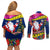Cook Island Christmas Couples Matching Off Shoulder Short Dress and Long Sleeve Button Shirt Santa Claus Mix Maroro and Kakaia Hibiscus Flower Maori Pattern LT03 - Polynesian Pride