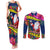 Cook Island Christmas Couples Matching Tank Maxi Dress and Long Sleeve Button Shirt Santa Claus Mix Maroro and Kakaia Hibiscus Flower Maori Pattern LT03 Blue - Polynesian Pride