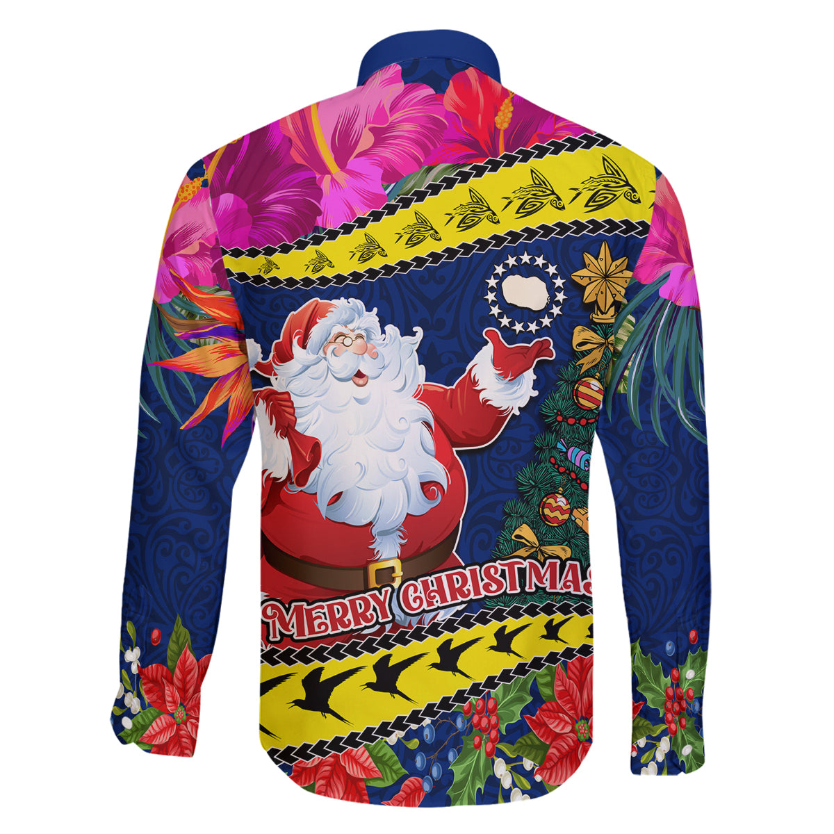 Cook Island Christmas Family Matching Summer Maxi Dress and Hawaiian Shirt Santa Claus Mix Maroro and Kakaia Hibiscus Flower Maori Pattern LT03 - Polynesian Pride