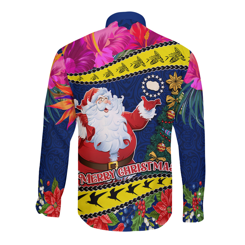 Cook Island Christmas Long Sleeve Button Shirt Santa Claus Mix Maroro and Kakaia Hibiscus Flower Maori Pattern LT03 - Polynesian Pride