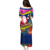Cook Island Christmas Puletasi Santa Claus Mix Maroro and Kakaia Hibiscus Flower Maori Pattern LT03 - Polynesian Pride