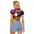 Cook Island Christmas Raglan Cropped T Shirt Santa Claus Mix Maroro and Kakaia Hibiscus Flower Maori Pattern LT03 - Polynesian Pride