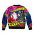 Cook Island Christmas Sleeve Zip Bomber Jacket Santa Claus Mix Maroro and Kakaia Hibiscus Flower Maori Pattern LT03 - Polynesian Pride