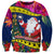 Cook Island Christmas Sweatshirt Santa Claus Mix Maroro and Kakaia Hibiscus Flower Maori Pattern LT03 Unisex Blue - Polynesian Pride