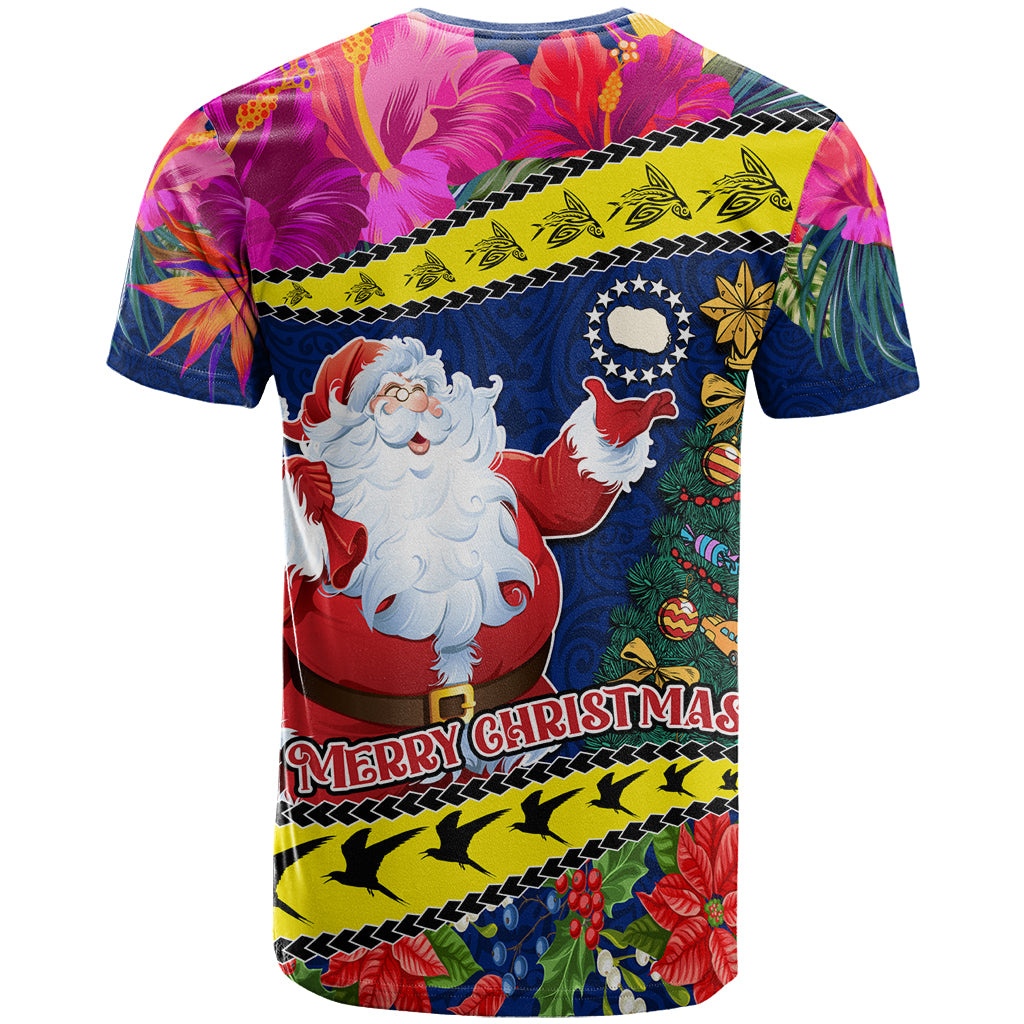 Cook Island Christmas T Shirt Santa Claus Mix Maroro and Kakaia Hibiscus Flower Maori Pattern LT03 - Polynesian Pride