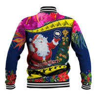 Personalised Cook Island Christmas Baseball Jacket Santa Claus Mix Maroro and Kakaia Hibiscus Flower Maori Pattern LT03 - Polynesian Pride