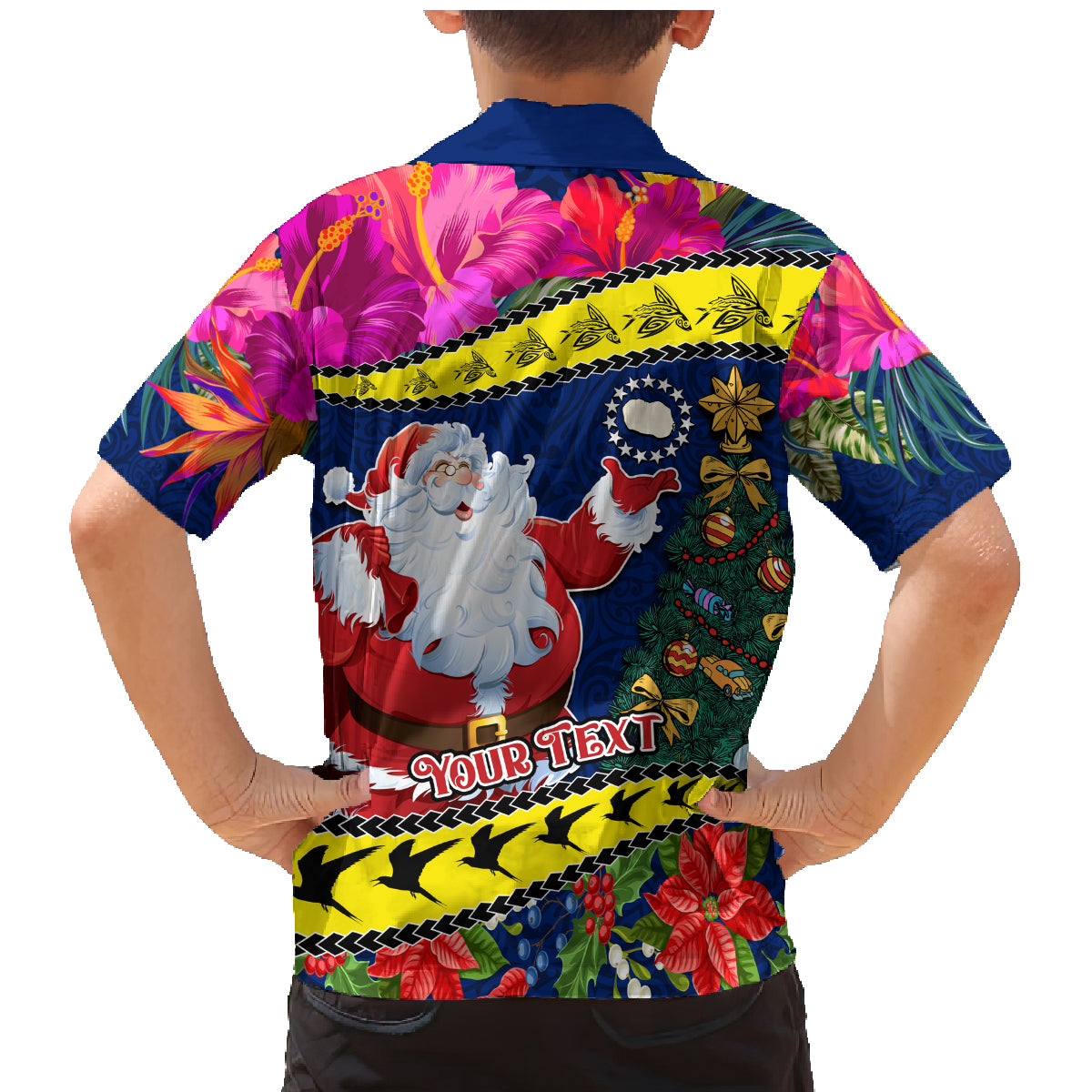 Personalised Cook Island Christmas Family Matching Mermaid Dress and Hawaiian Shirt Santa Claus Mix Maroro and Kakaia Hibiscus Flower Maori Pattern LT03 - Polynesian Pride