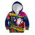 Personalised Cook Island Christmas Kid Hoodie Santa Claus Mix Maroro and Kakaia Hibiscus Flower Maori Pattern LT03 Zip Hoodie Blue - Polynesian Pride