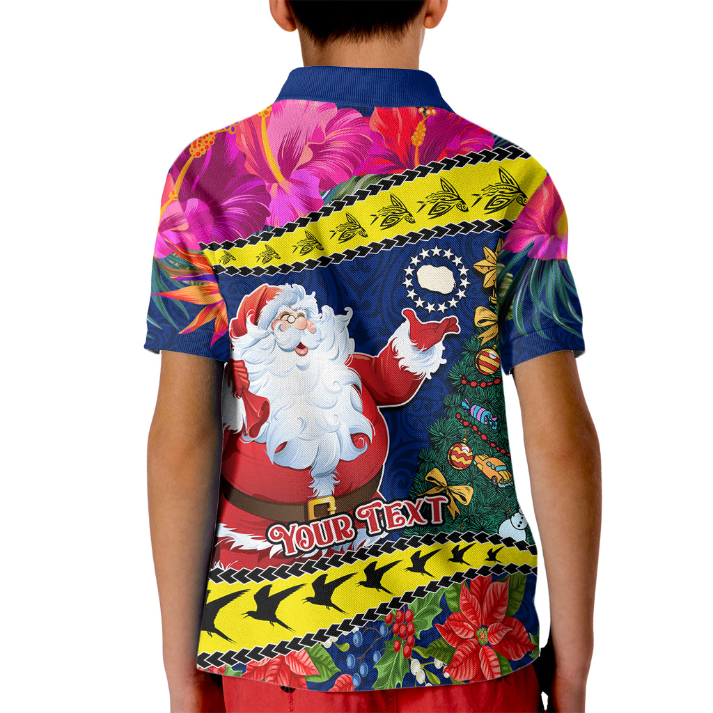 Personalised Cook Island Christmas Kid Polo Shirt Santa Claus Mix Maroro and Kakaia Hibiscus Flower Maori Pattern LT03 - Polynesian Pride